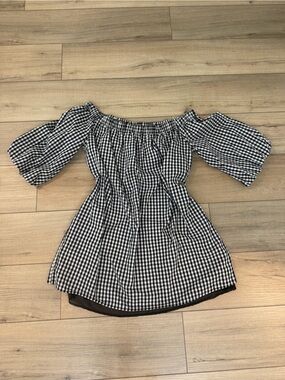 Black & White Gingham Off-Shoulder Dress